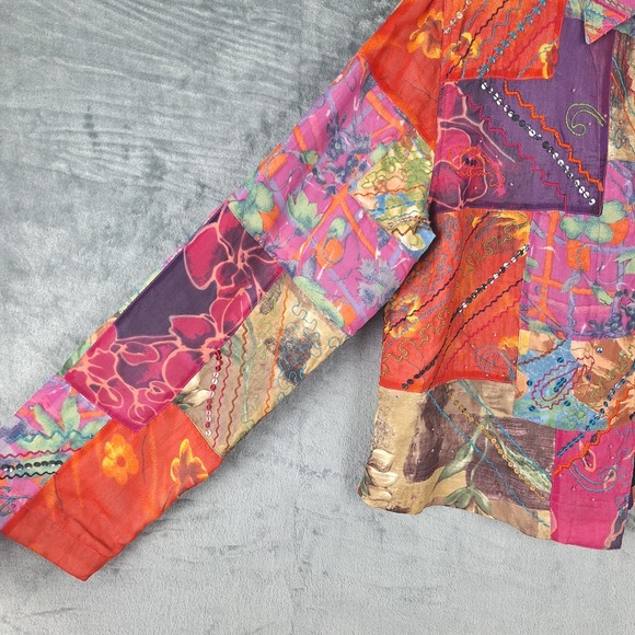 Chicos Jacket 1 Medium Silk Patchwork Artsy Art To Wear Colorful Floral Boho - Picture 4 of 9